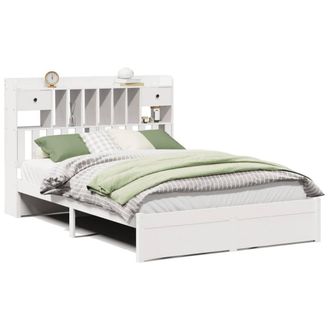 Berkfield Home Bookcase Bed Frame White 150x200cm King Size Solid Wood Pine