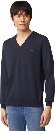 Harmont & Blaine Blauwe Sweater Maglia - Heren - V-hals truien - Blauw - XL - Katoen - Truien & Vesten
