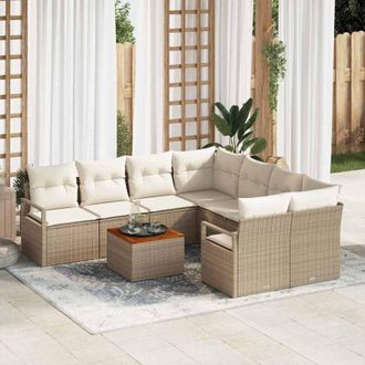 vidaXL Vidaxl - Conjunto De Sof&aacute; De Jard&iacute;n Con Coj&iacute;n 9 Pcs Beige Polirat&aacute;n