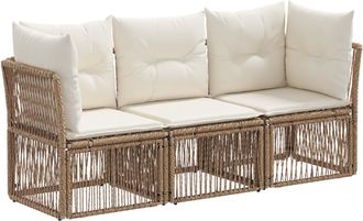 vidaXL Conjunto De Sof&aacute;s De Jard&iacute;n 3 Uds. Beige Rat&aacute;n Sint&eacute;tico Vidaxl