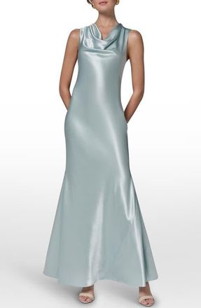 DKNY Cowl Neck Sleeveless Satin Gown in Dk Mist at Nordstrom, Size 12