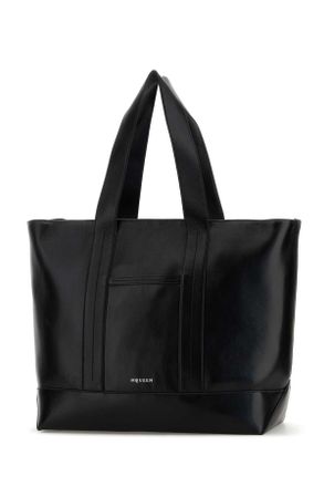 Alexander McQueen Mens Black Leather Shopping Bag Blacksilver Lamb Skin Borse A Mano