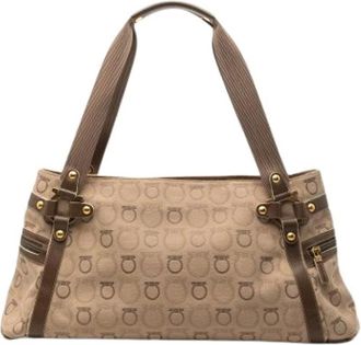 Ferragamo Pre-owned Shoulder Bags, female, Brown, Size: ONE SIZE Pre-owned Canvas Shoulder Bag