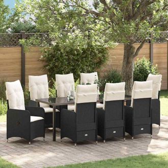 vidaXL Conjunto De Comedor De Jard&iacute;n 9 Pcs Negro Rat&aacute;n Sint&eacute;tico Vidaxl