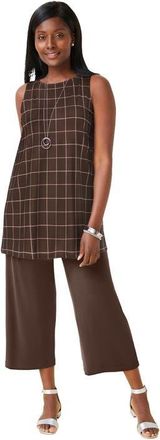 Jessica London Stretch Knit Tunic Tank in Rich Brown Stripe Plaid at Nordstrom, Size 20