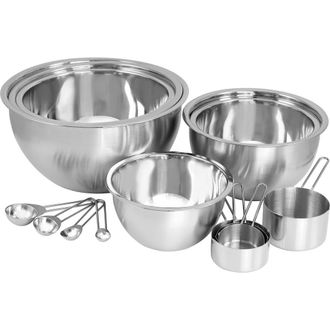 MegaChef 14 Piece Stainless Steel Measuring Cup and Spoon Set with Mixing Bowls in Silver at Nordstrom