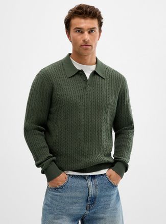 Le 31 Mens Twisted-cable polo-collar sweater