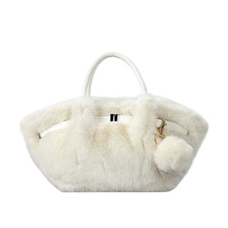 Generic Womens Plush Bags Plush Bag Bucket Handbag Folded Ball Shoulder Crossbody Small Size Polyester Lining Magnetic(WHITE)