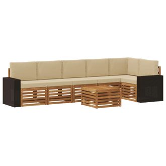 vidaXL Conjunto De Sof&aacute; Seccional Con Coj&iacute;n 7 Pcs Natural Y Beige Vidaxl