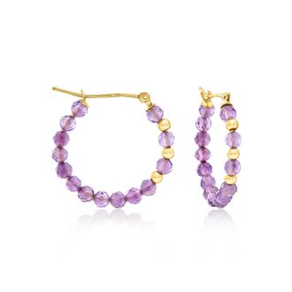 Ross-Simons Amethyst Bead Hoop Earrings With 10kt Yellow Gold