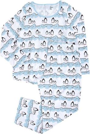 Leveret Womens Cotton Matching Family Holiday Pajamas, Reindeer & Moose Prints in Penguin at Nordstrom, Size 5X-Large