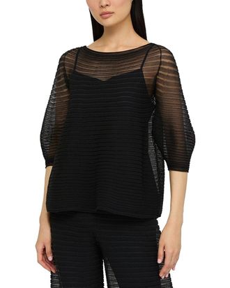 Lafayette 148 New York Harmonica Pleat Stitch Raglan Silk Blouse