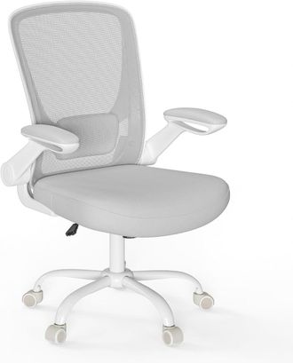 Songmics Silla de oficina de malla con apoyabrazos abatibles de color gris