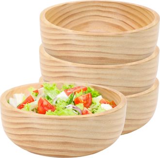 MegaChef 4 Piece 7 Inch Light Acacia Wood Serving Bowl