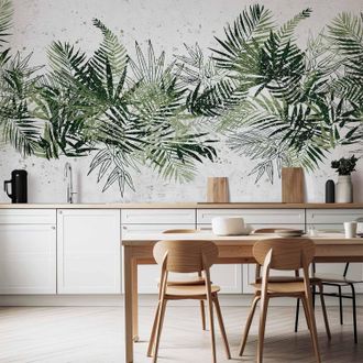 OEM Murale Da Parete - Giungla E Pennacchio Verde - Grandi Foglie Tropicali Su Sfondo Bianco