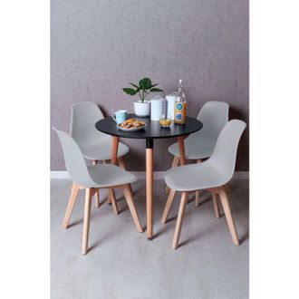 Regalos Miguel Regalos Miguel - Black Friday - Conjunto Mesa Tower Redonda 80 Cm Negra Y Pack 4 Sillas Kelen - Gris