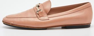 Tod's Tods Peach Leather Double T Slip On Penny Loafers