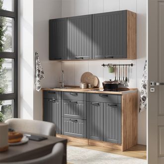 Vicco Cocina Para Solteros Fame-line, Gris Oscuro/roble Dorado, 150 Cm, Et Antracita, Vicco