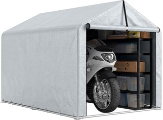 OUTSUNNY Carpa De Jard&iacute;n Exterior Para Herramientas, Bicicletas, 1,6x2,2x1,6 M, Marco De Acero Galvanizado, Puerta Enrollable, Anti-uv, Gris
