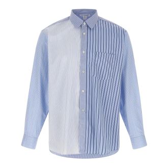 Comme Des Gar&ccedil;ons Overhemden, Heren, Blauw, XL, Katoen, Gebogen Patchwork Shirt