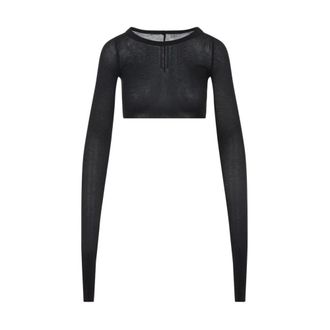 Rick Owens Long Sleeve Tops, female, Black, Size: S LS Crop Top