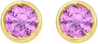 Tresorra 14K Yellow Gold Created Pink Sapphire Birthstone Stud Earrings