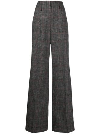 Alberta Ferretti wide-leg check trousers - women - Cotton/Polyamide/Virgin Wool - 44 - Grey