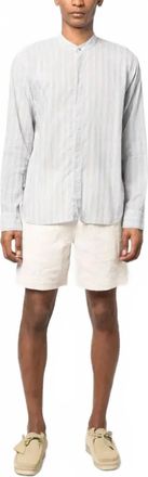 Orlebar Brown Dekker Boarder Stripe Button Down Shirt In Island Sky White