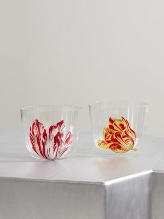 Lobmeyr Set Di Due Tumbler In Cristallo Dipinto Tulipmania - Neutri