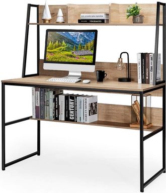 Costway Costway Escritorio Para Computadora Con Aparador Y Estanter&iacute;a, Mesa De Estudio Con 3 Cubos De Almacenamiento Y Librer&iacute;a Abierta, Mesa Ordenador Que Ah