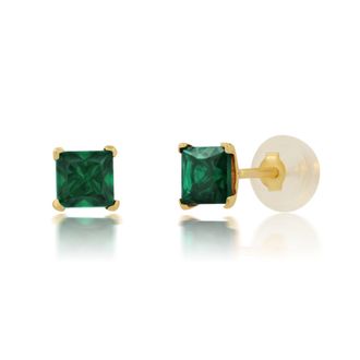 MAX + STONE 14k Yellow Gold Square Princess Cut 4mm Gemstone Stud Earrings