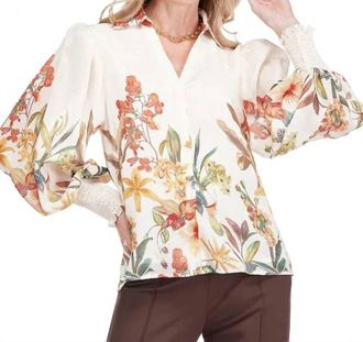Jade Yoga Long Sleeve V-Neck Blouse In Wild Bloom