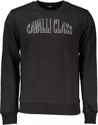 Cavalli Elegante Geborduurde Zwarte Trui - Heren - Sweatshirts - Zwart - 2XL - Katoen - Hoodies & sweatvesten