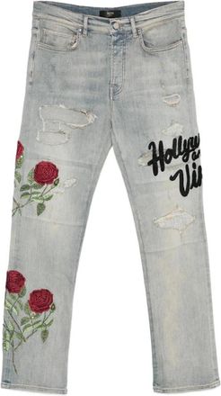 Amiri Slim-fit Jeans, male, Blue, Size: W31 Rose Embroidered Distressed Blue Jeans
