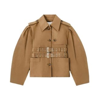 Ganni Giacca Corta Peplum in Tela da Lavoro - - Jackets - Donna - Beige - XS