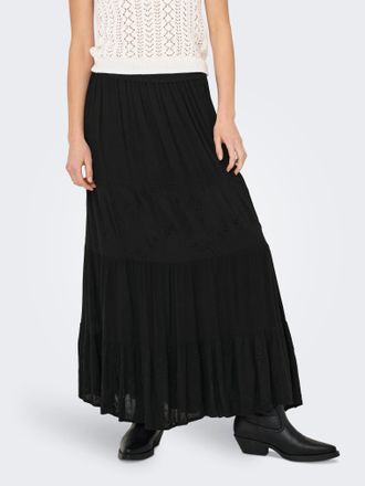 Only Maxirock ONLY ONLCHIARA BRODERIE LONG SKIRT PTM, Damen, Gr. XS (34), schwarz, Obermaterial: 100% Viskose, unifarben, regular fit bodenlang, R&ouml;cke Maxi
