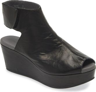 Chocolat Blu Cutout Wedge Sandal in Black Leather at Nordstrom, Size 7.5