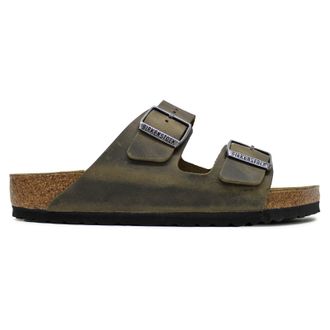 Birkenstock Arizona BS Oiled Leather Unisex Slides Sandals - Faded Khaki - Size:UK 5.5
