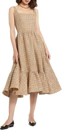 Mac Duggal Boucle Sleeveless A-Line Midi Dress in Latte Multi at Nordstrom, Size 14
