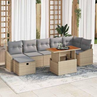 vidaXL Vidaxl - Conjunto De Sof&aacute; De Jard&iacute;n Con Coj&iacute;n 8 Pcs Beige Polirat&aacute;n