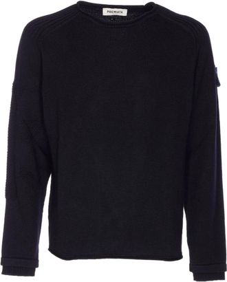 Premiata Embroidered-logo Crewneck Sweater - Heren - Ronde hals truien - Blauw - M - Wol - Truien & Vesten