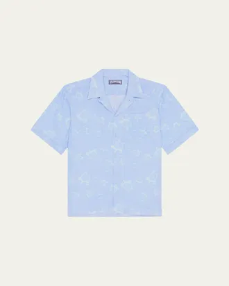 Vilebrequin Mens Bubble Turtles Linen Short-Sleeve Shirt