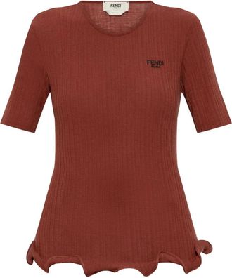 Fendi ruffled-hem top - Red