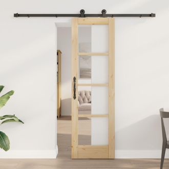 Berkfield Home Sliding Door with Hardware Set ORKDALSolid Wood & Glass in Beige