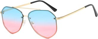 Generic Large Frame Metal Women Sunglasses Outdoor Commuter Party Sun Glasses(Blue)