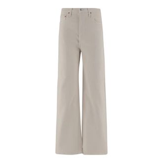 Re/Done Wide Trousers, female, Brown, Size: W27 Wide Leg Stretch Cotton Pants