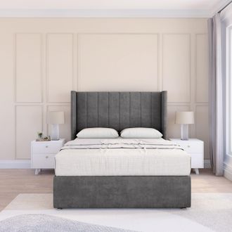 Sloomy Falcon Plush Wingback Bed Set, No Drawers & 54 Floor Standing Headboard in Dark Grey | Size: Small Single