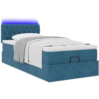 vidaXL Cama Otomana Con Colch&oacute;n Y Led Terciopelo Azul Oscuro 80x200 Cm Vidaxl