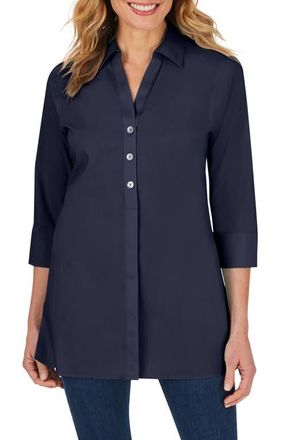 Foxcroft Pamela Stretch Button-Up Tunic in Navy at Nordstrom, Size 10