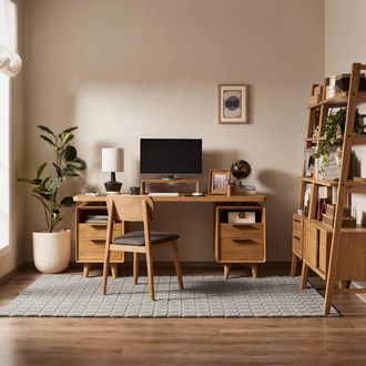 Castlery Enhanced Storage Wooden Executive Desk with Monitor Stand - Brown